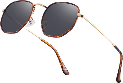 Hipster Hexagonal Polarized Sunglasses Men Women Geometric Square Small Vintage Metal Frame Retro Shade Glasses