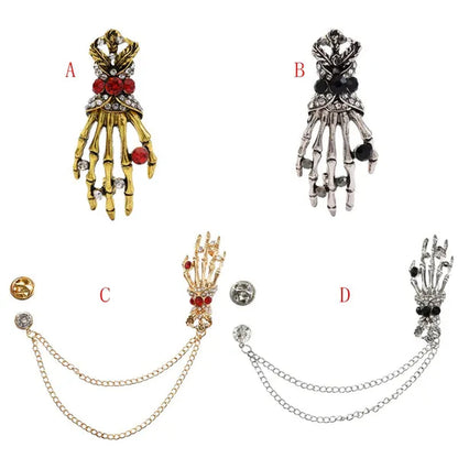 Fashion Hand shape Diamond open crystal female chain tassel brooch