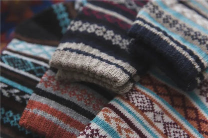 5Pairs Winter Knitting Cashmere Warm Cotton Soft Thicken Women Men Socks  Assorted Patterns Wool Sock For Men and Women