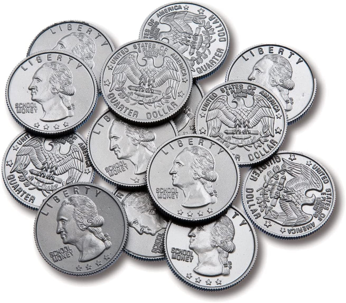 Play Quarters - Set of 100 Plastic Coins - Designed and Sized like Real US Currency - Teach Money Math with This Pretend Play Resource Master Coins