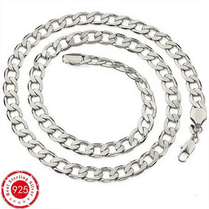 925 Sterling Silver Jewelry Set Flat Sideways Necklace Bracelet Chain for Men and Women-Fashion Wedding Engagement Jewelry-Genuine Sterling Silver