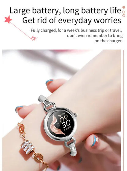 Women Lovely Diamond Bracelet Smart Watch Full Touch Screen Sports Fitness Tracker IP67 Waterproof Women's Smartwatch for Android IOS