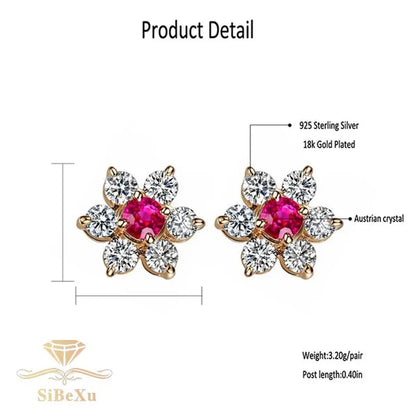 lady 18k white gold plated ruby snowflake ear studs AAAA zircon 925 silver women proposal earrings birthday party fashion jewelry