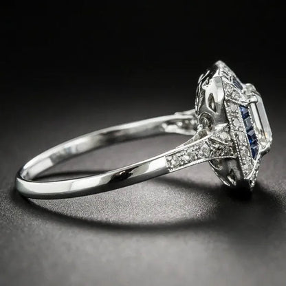 1.69 Carat Emerald-Cut Art Deco Style Sapphire Engagement  Ring
