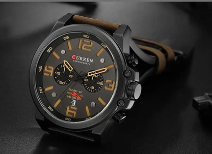 CURREN Men Quartz Watch Army Military Water-proof Calendar Chronograph Wristwatch Leather Strap Male Sport Watches