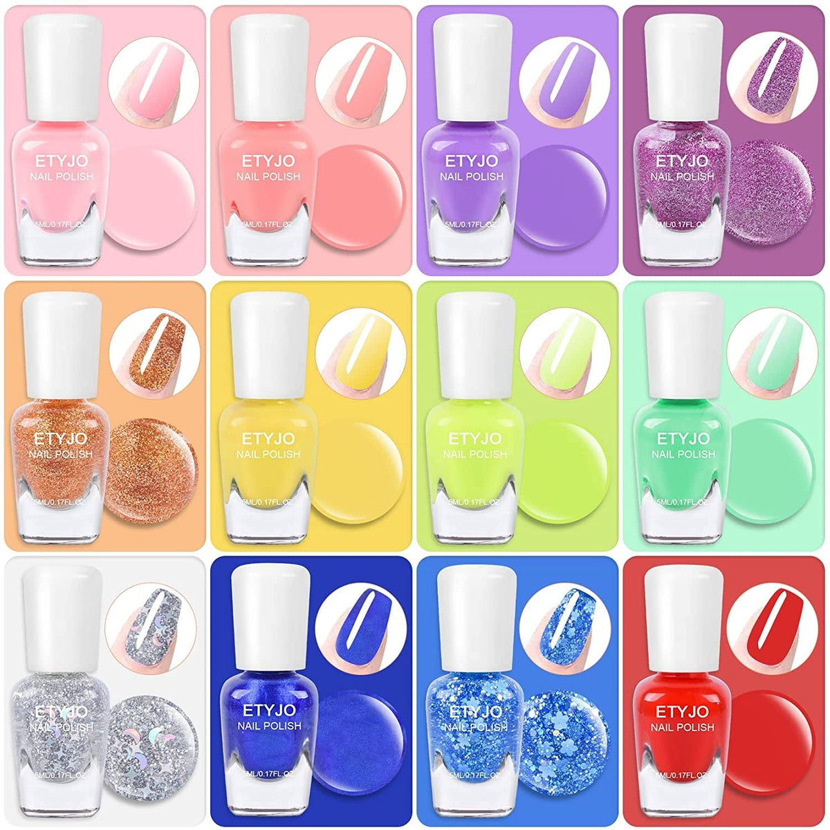 12 Rainbow Colors Peel-Off Kids Washable Quick Dry Girls Nail Polish Kit for Kids Teen Little GirlsToddler Ages 3-12