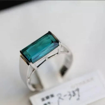 Business Men's Fashion Ring Simple Luxury Blue Zircon Ring  Wedding Engagement Party Jewelry