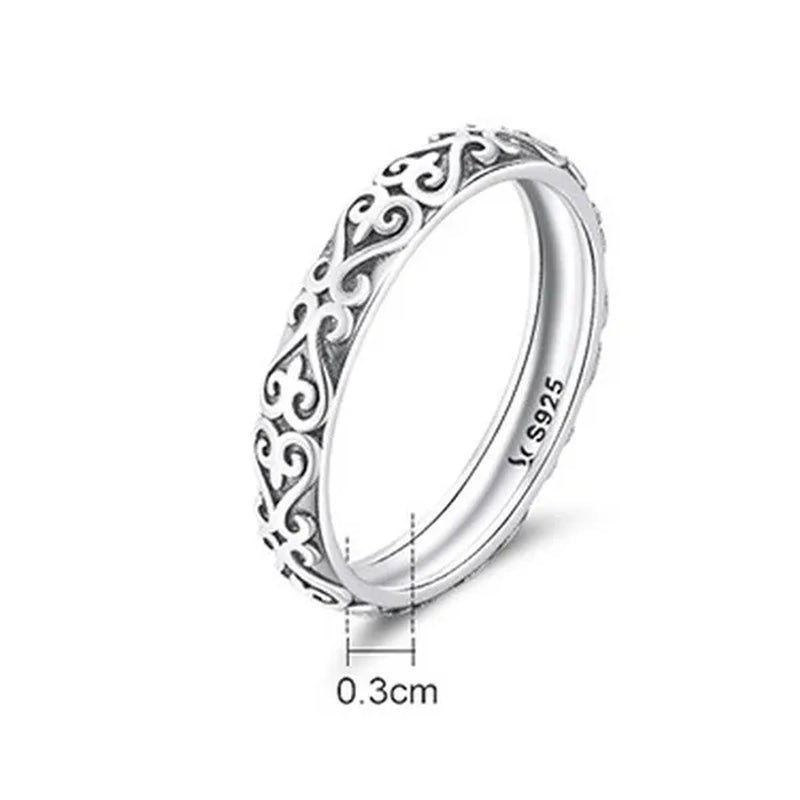 Simple 925 Sterling Silver Retro Exquisite Pattern Ring for Women Jewelry Gift