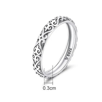 Simple 925 Sterling Silver Retro Exquisite Pattern Ring for Women Jewelry Gift