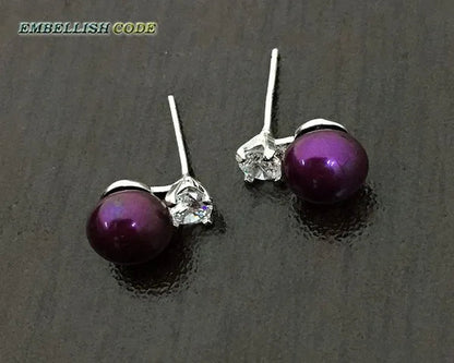 charming natural fresh water stud pearl earrings 8mm fine jewelry 925 sterling silver zirconium white black purple brown blue