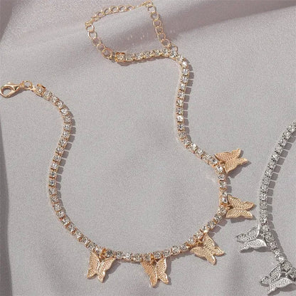 YUNSEABUY Little Butterfly Pendant Full Diamond Choker Necklace For Women Girls Jewelry