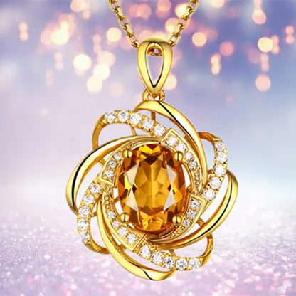 Exquisite Fashion Creativity Sapphire Flower Necklace Spiral Diamond Pattern Pendant Engagement Necklace Women's Diamond Jewelry Birthday Party Anniversary Gift