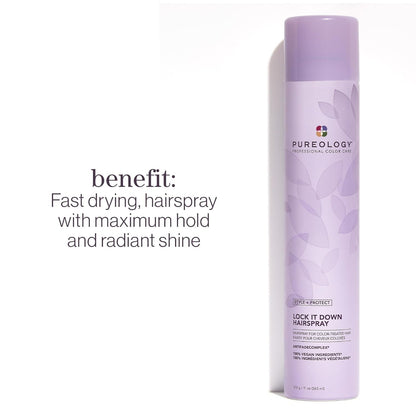 Style + Protect Lock It down Hairspray for Color-Treated Hair - Provides Maximum Hold and Radiant Shine, Silicone Free & Vegan