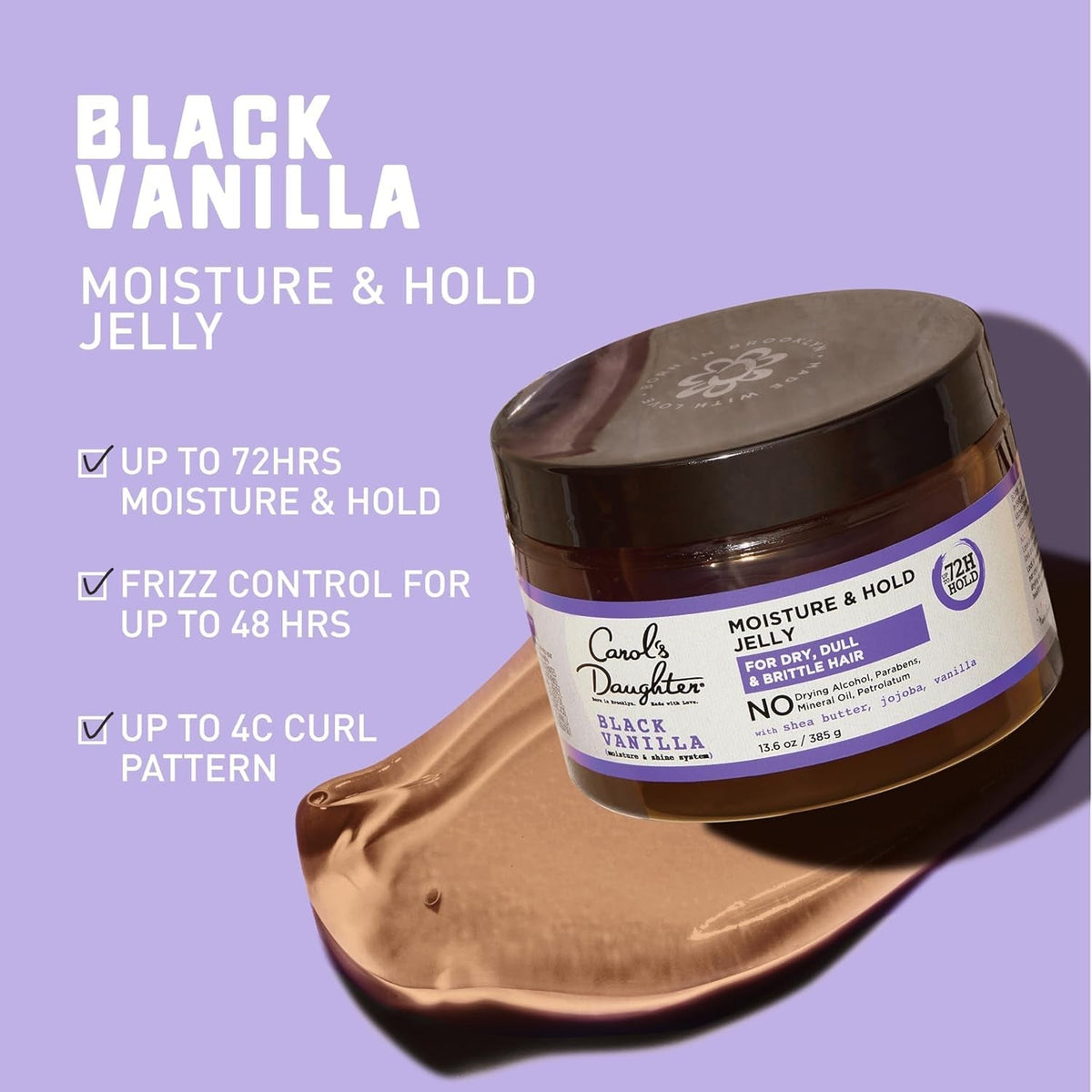Black Vanilla Moisture and Hold Jelly, Hair Gel for Dry Hair with Shea Butter, Jojoba and Vanilla, 12 Fl Oz