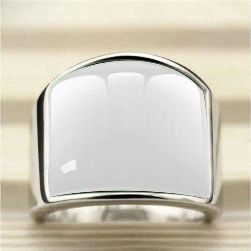 Vintage Men's Gemstone Ring Stainless Steel Single White Red Opal Rings Jewelry Gift for Men Women Boyfriend Girlfriend