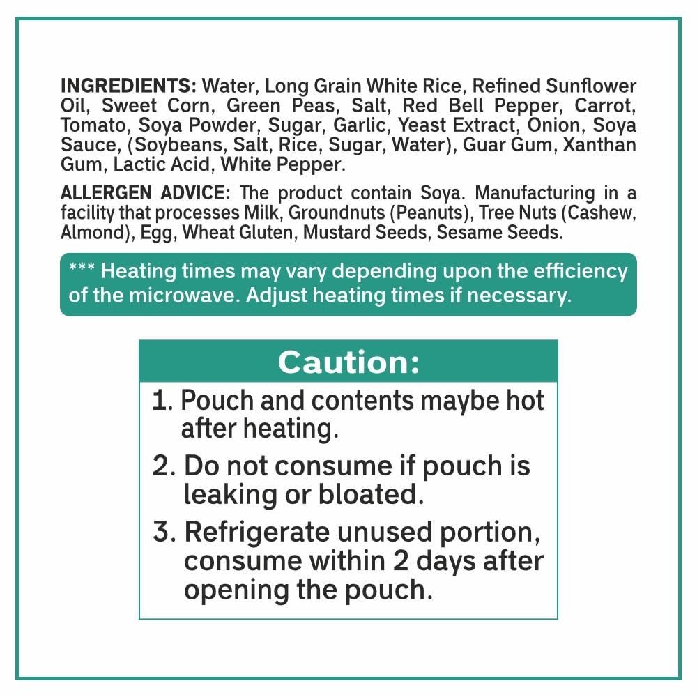 Veg Fried Rice Microwavable Rice Pack of 6, 8.8Oz Instant Rice Ready in 90 Seconds - Dinner Sides | Vegetable Rice | Ready to Eat | Prepared Foods | Side Dish | Flavored Rice