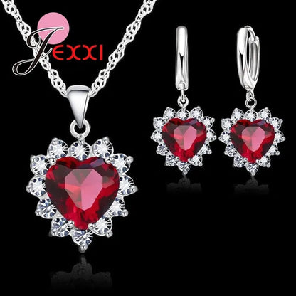 Hottest New Fashion Rhodium Coated Necklace Loop Earring Jewelry Sets Romantic Heart Lover Woman Wedding Gifts