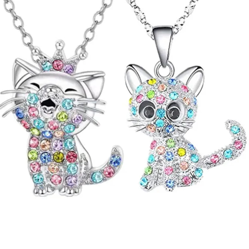 Elegant Fashion Creativity European and American Personality Women's Zircon Cat Jewelry Diamond Necklace Color Zircon Necklace Classic Cat Necklace Exquisite Women's Necklace Valentine's Day Christmas Anniversary Gift Necklace