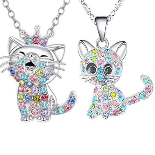 Elegant Fashion Creativity European and American Personality Women's Zircon Cat Jewelry Diamond Necklace Color Zircon Necklace Classic Cat Necklace Exquisite Women's Necklace Valentine's Day Christmas Anniversary Gift Necklace