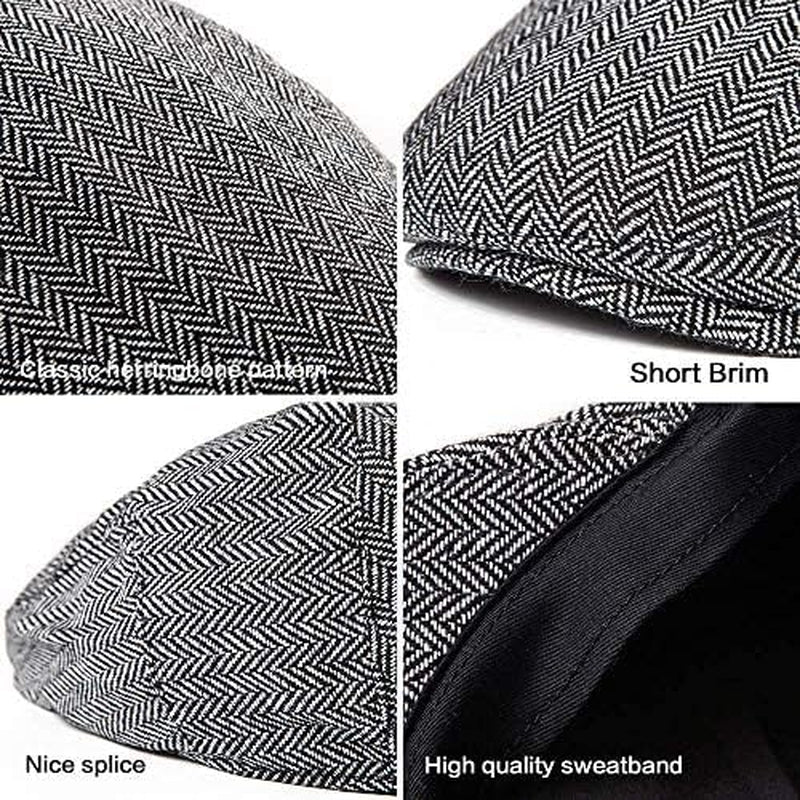 2Pack Adjustable Newsboy Hats for Men Flat Cap Irish Cabbie Wool Blend Tweed