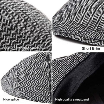 2Pack Adjustable Newsboy Hats for Men Flat Cap Irish Cabbie Wool Blend Tweed