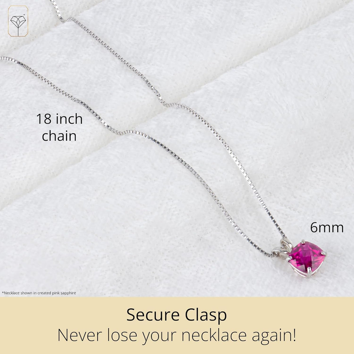 925 Sterling Silver 6Mm Cushion Cut Birthstone Solitaire Pendant Necklace for Women with 18 Inch Box Chain