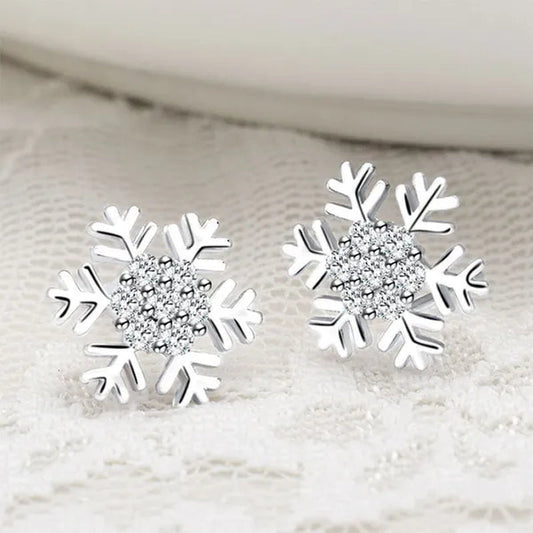 Junxin Elegant Natural Gemstone Full Diamond AAA CZ Snowflakes Stud Earrings Wedding Jewelry for Women