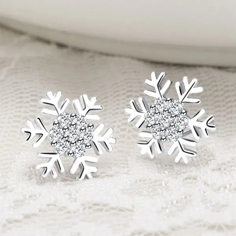 Junxin Elegant Natural Gemstone Full Diamond AAA CZ Snowflakes Stud Earrings Wedding Jewelry for Women