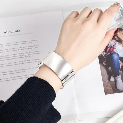 Exquisite 925 Silver Color Smooth Wide Open Bangle Bracelets for Women Man Fashion Party Wedding Jewelry Valentine's Gift