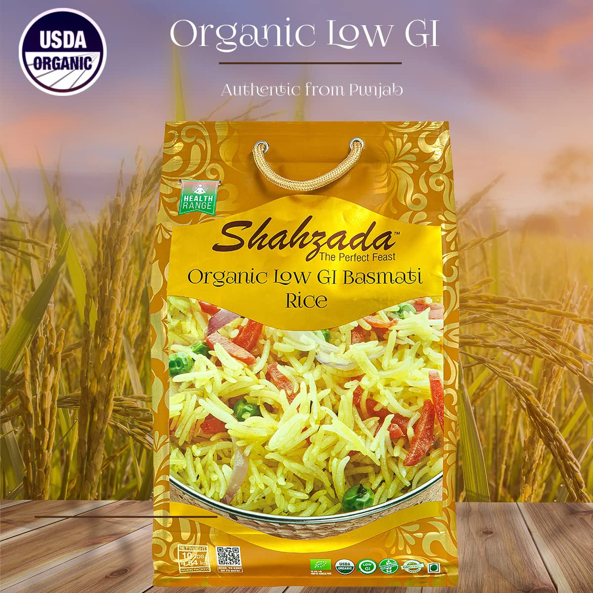 Diabetic Friendly, Specially Processed Basmati Rice 10 Lbs | Low G.I. Index Value, 100% USDA ORGANIC Certified Rice, Extra Long Grain, Vegan NON-GMO, Vegan, Gluten, Soy, Egg Free, Resealable Zip-Lock Bag to Seal Freshness-Tradition of Quality |10 Pound Pa