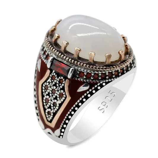 Business Men's Fashion  Ring Luxury Domineering White Turquoise Ring Wedding Engagement Ring Party Jewelry Size 6-13