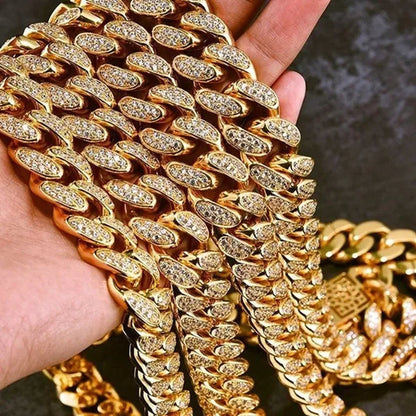 Mens Womens Gold Cuban Chain Necklaces or Bracelet Iced Out Cz Diamond Cuban Link Chain Necklace Stainless Steel