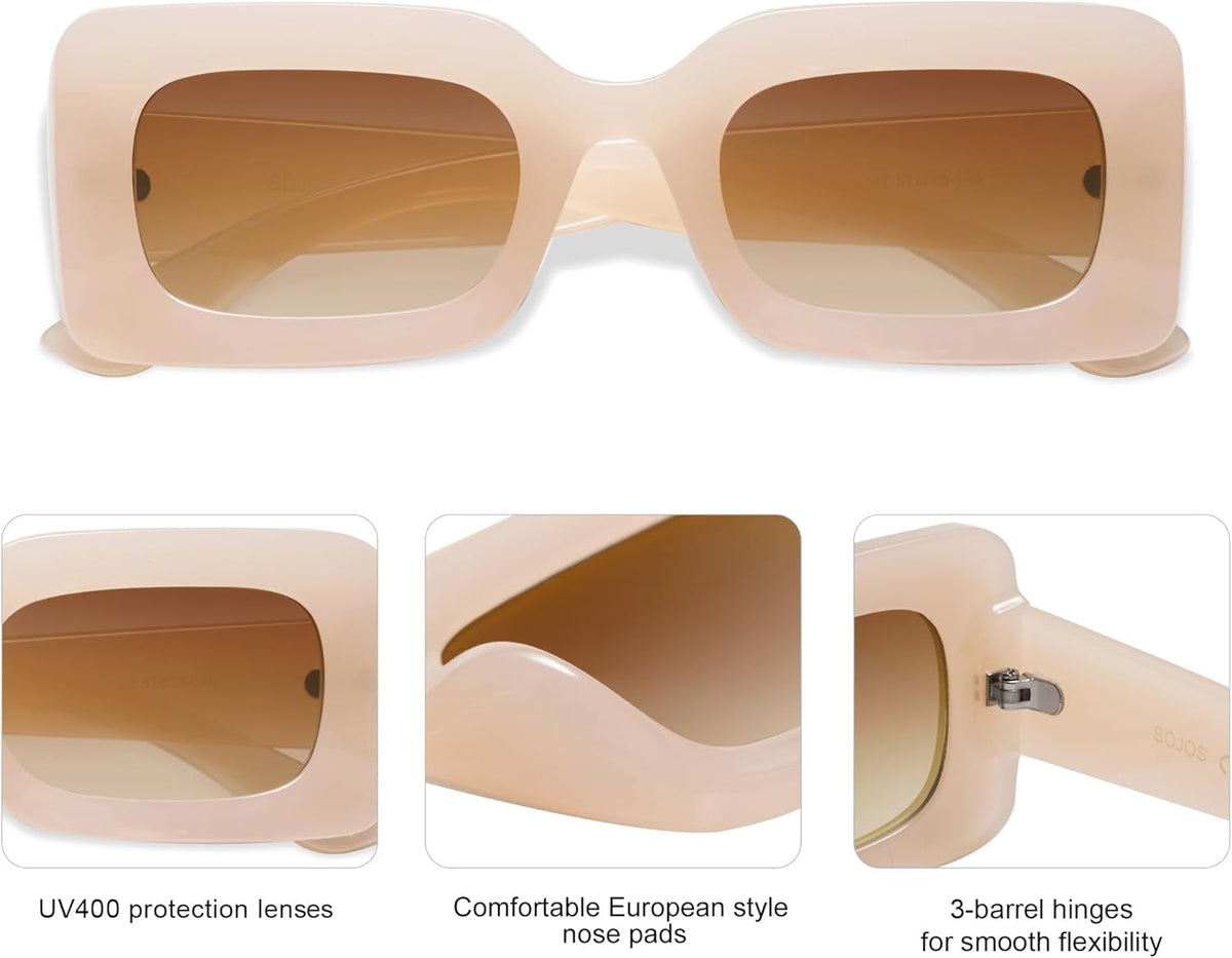 Retro 90S Nude Rectangle Sunglasses Womens Mens Trendy Chunky Glasses