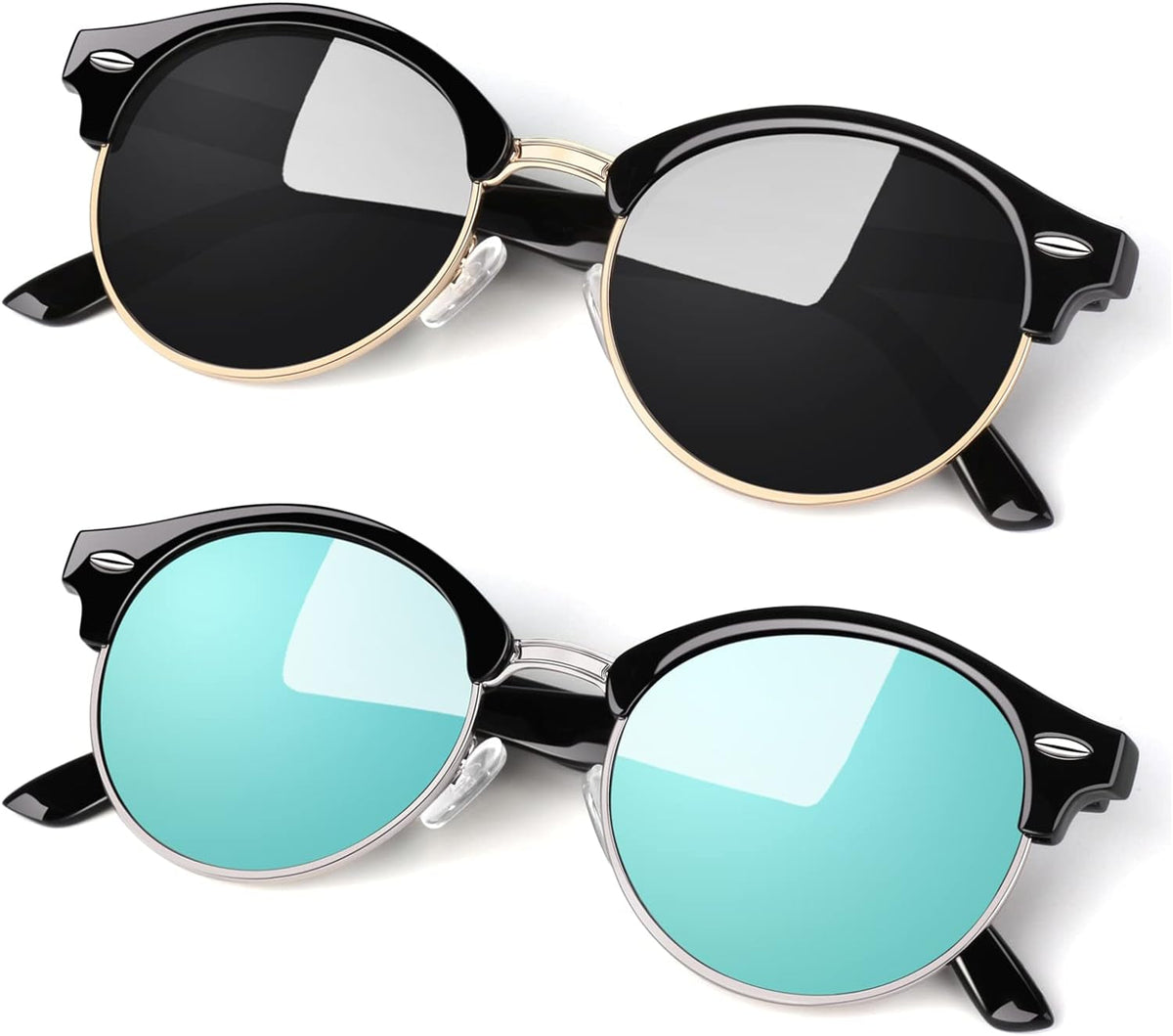 Polarized Semi Rimless Sunglasses for Men Women, Classic Retro Shades Half Frame Driving Sun Glasses UV Protection
