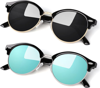 Polarized Semi Rimless Sunglasses for Men Women, Classic Retro Shades Half Frame Driving Sun Glasses UV Protection