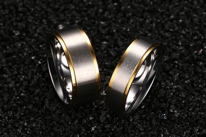 Stainless Steel Gold Edged 2-Tone Brushed Wedding Band Ring Men/Women's Fashion Jewelry