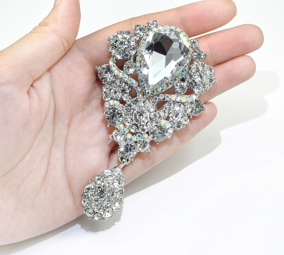 Women'S Austrian Crystal Bouquet Flower Teardrop Large Gorgeous Brooch Pin