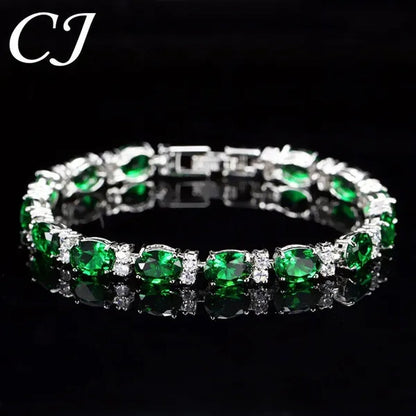 CANDICE Top Grade Blue Oval Women Silver Plated Jewelry Pave White Cubic Zirconia Noble Tennis Bracelet Bangles with Extended Clasp