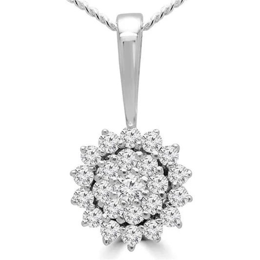Majesty Diamonds MDR190022 0.25 CTW Round Diamond Floral Halo Cluster Pendant Necklace in 14K White Gold With Chain