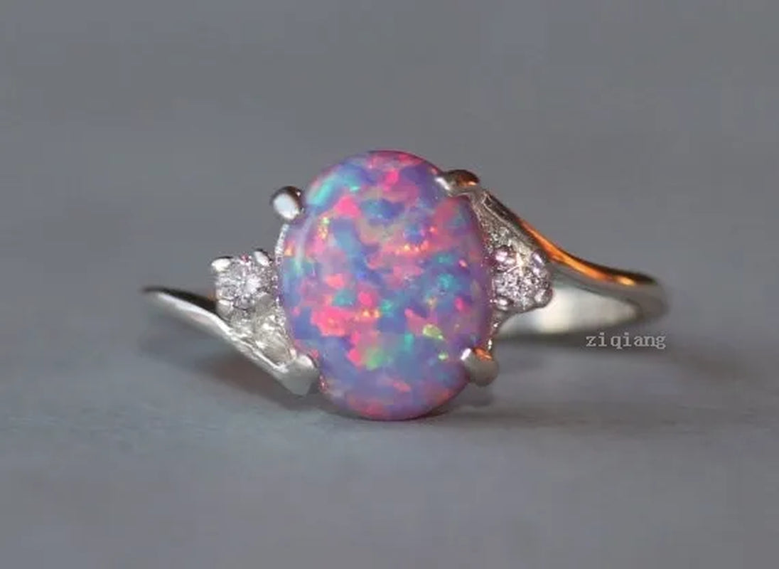 Exquisite Women wedding Jewelry Oval Cut Opal Jewelry Birthday Proposal Gift Bridal Engagement Party Band Rings Size 5 - 11