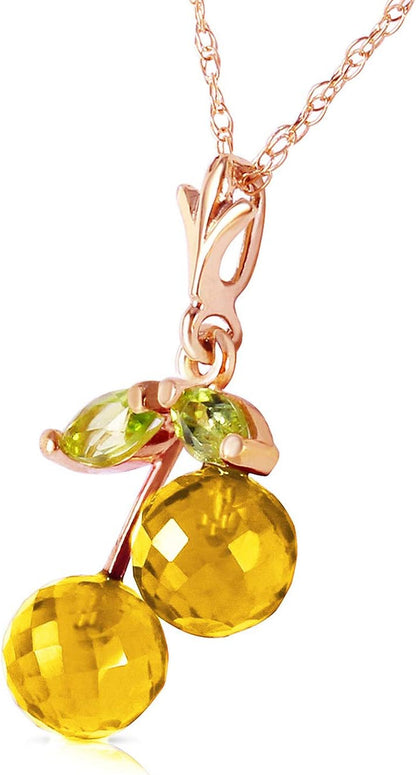 1.45 Carat 14K Solid Rose Gold Natural Citrine and Peridot Pendant Necklace
