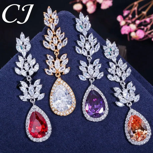 CANDICE Top Quality White Gold Plated Jewelry Romantic Purple Red Crystal Long Tear Drop Earrings For Women Christmas Gift