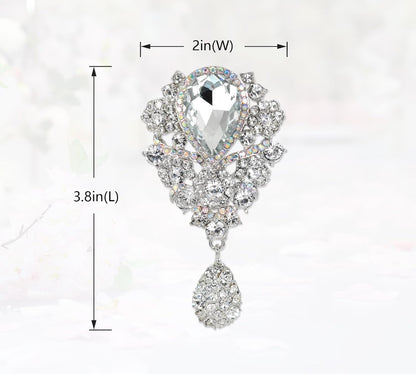 Women'S Austrian Crystal Bouquet Flower Teardrop Large Gorgeous Brooch Pin