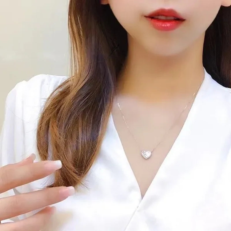Fashion Women Pave Setting Zircon Vice Stone Lab Diamond Silver Plated Heart Necklace Bridal Wedding Romantic Jewelry Gift