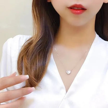 Fashion Women Pave Setting Zircon Vice Stone Lab Diamond Silver Plated Heart Necklace Bridal Wedding Romantic Jewelry Gift