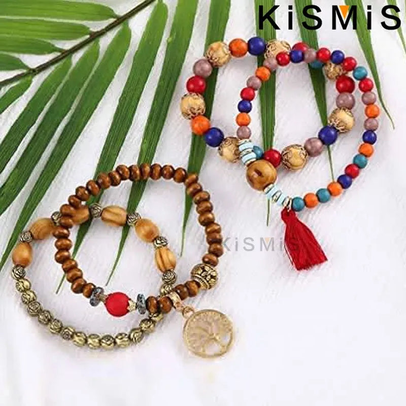 KISMIS 4Pcs/Set Exquisite Fashion Bohemian Bracelet Creative Women's Jewelry Silver Jewelry Tassel Multi Layer Jewelry Bracelet Fashion Jewelry 1 or 2 Sets Optional