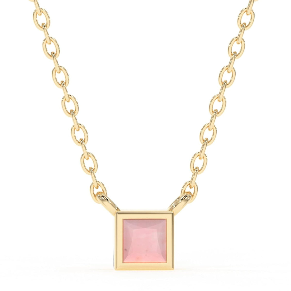 Natural Pink Opal Necklace for Women - Authentic 925 Sterling Silver 18K Gold Jewelry, Dainty Minimalist Square Pink Opal Pendant Necklace for Teen Girls, October Birthstone Gift for Mothers Day