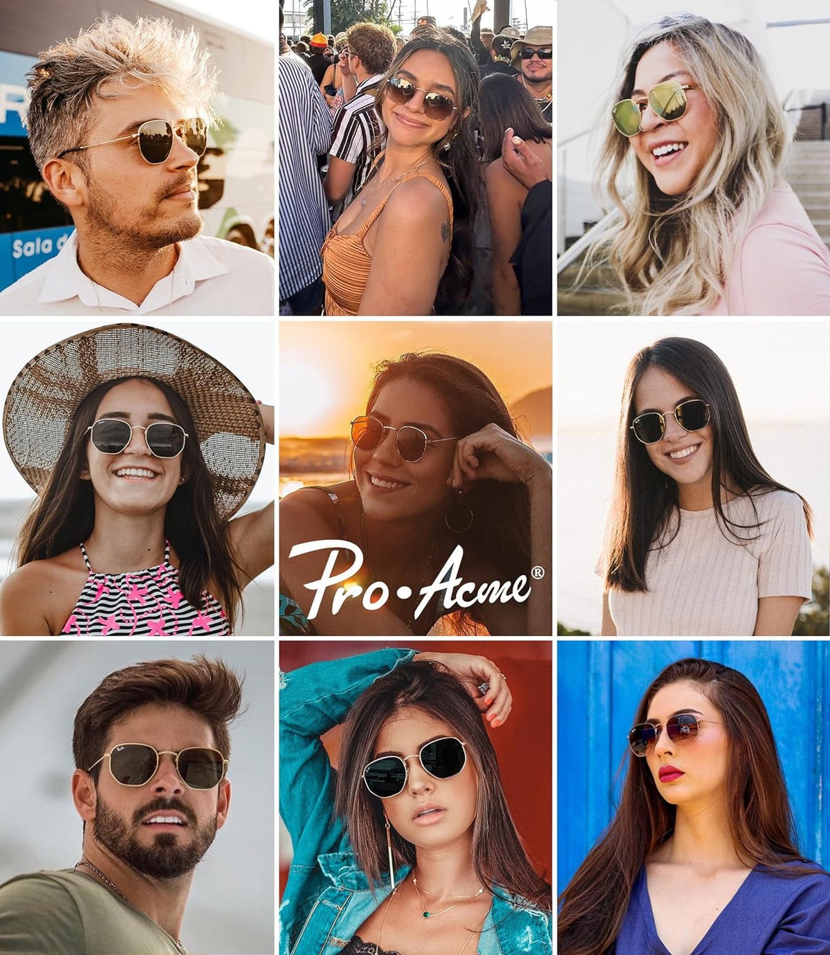 Small Square Sunglasses for Women Men 100% Real Glass Lens Hexagonal Frame