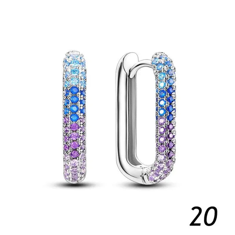 New 925 Sterling Silver Sparkling Two-Tone Zircon Stud Earrings European Fashion Women's Jewelry Earrings