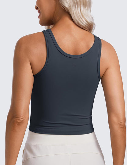 Womens Butterluxe Double Lined Workout Tank Tops Scoop Neck Racerback Cropped Casual Sleeveless Shirt